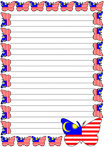 Flag of Malaysia Themed Lined paper and Pageborder