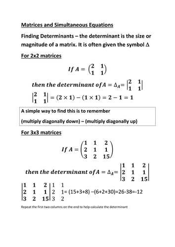 Matrices and Simultaneous Equations