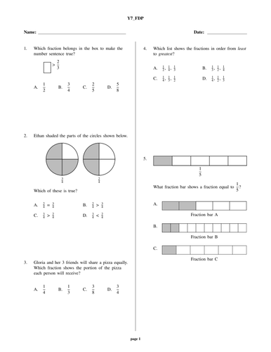 Yr 7 - Algebra and Fractions Test