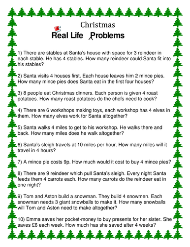 Christmas Multiplication Word Problems Teaching Resources