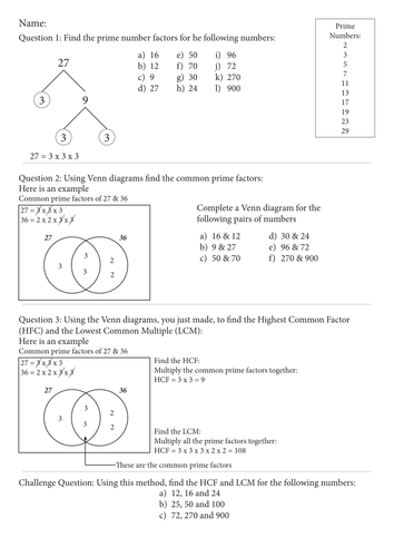 HCF and LCM | Teaching Resources