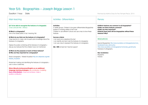 Year 5&6- Biographies