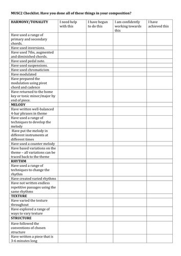 Composition checklist | Teaching Resources