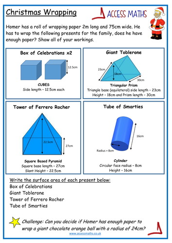 Surface Area Christmas Wrapping Problem