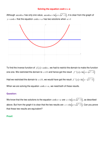 The two solutions of the equation cosh x = a