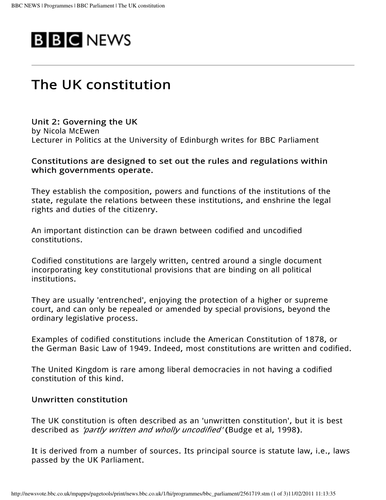 Introduction to the UK Constitution | Teaching Resources