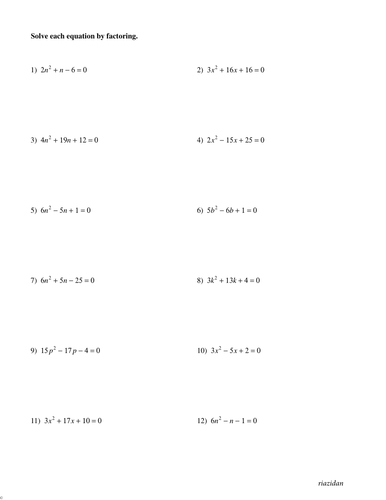 Quadratic Equations (With A ≠ 1) 'Ac' Method | Teaching Resources