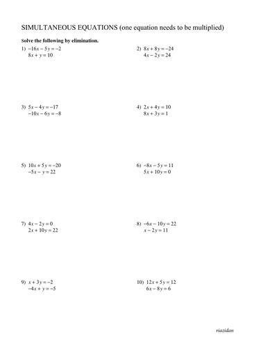 SIMULTANEOUS EQUATIONS | Teaching Resources