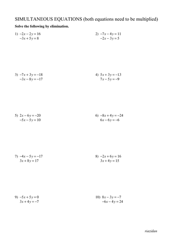 SIMULTANEOUS EQUATIONS | Teaching Resources