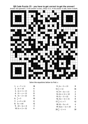 QR Code Puzzle 25 - Solving Simple Equations