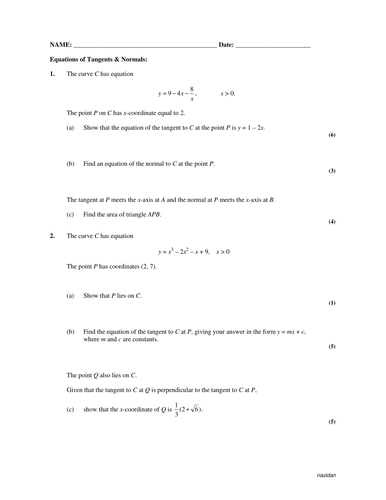 Tangents and Normals