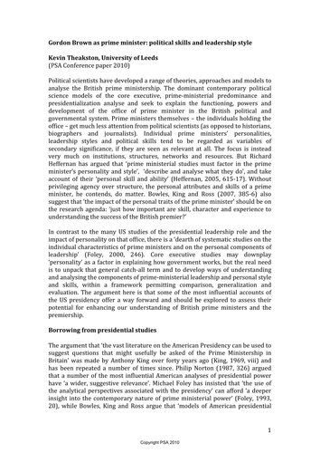 Prime Ministerial Styles