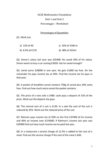 Percentages | Teaching Resources