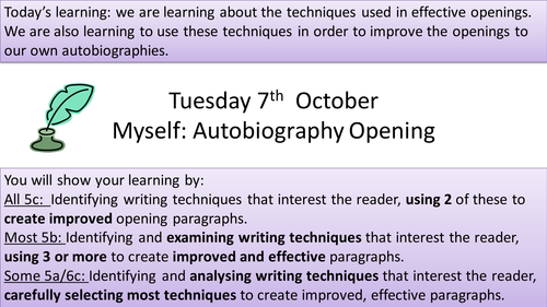 autobiography writing year 7