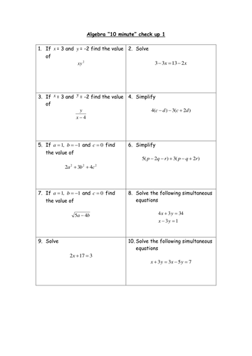 Mathematics - Quick Assessments