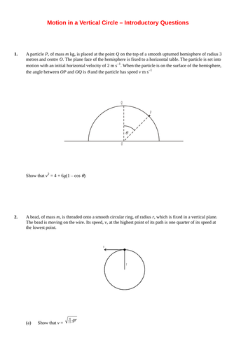 Introductory Exercise on Vertical Circular Motion