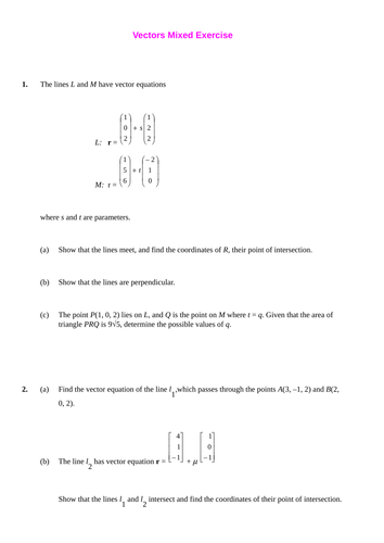 Questions on Vectors