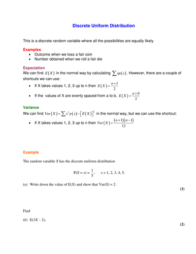 Discrete Uniform Distribution