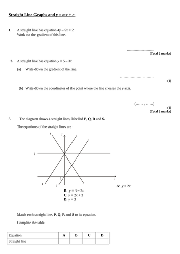 y = mx + c   harder questions