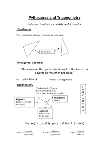 Pythagoras and Trigonometry review sheet