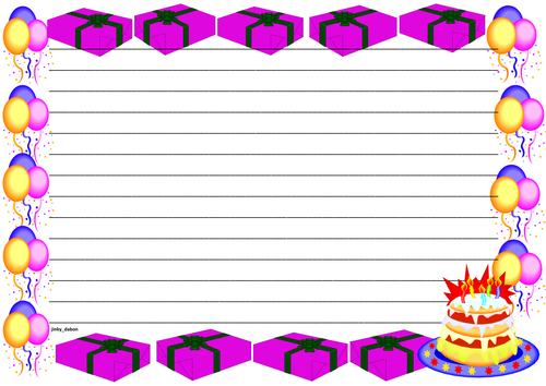 Birthday Themed Lined paper and Pageborders