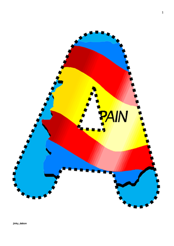 Spain Flag Themed Alphabet and Numbers
