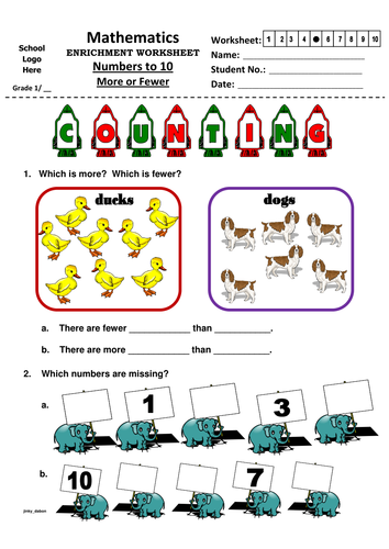 Grade 1 - Numbers to 10 (More or Fewer)