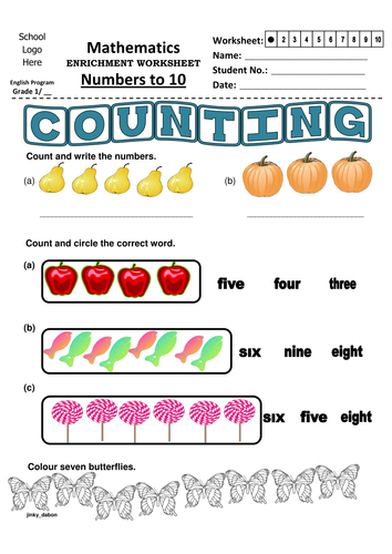 Grade 1 Numbers to 10 (Worksheet 1) | Teaching Resources