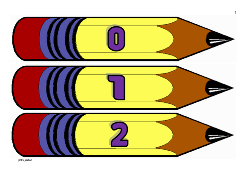 Pencil Themed Numbers from 0-100