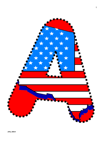 American Flag  in Themed Alphabet and Numbers
