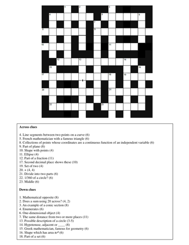 Math themed crossword