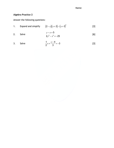 Algebra Practice Sheets