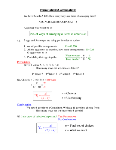 Permutation and Combinations review