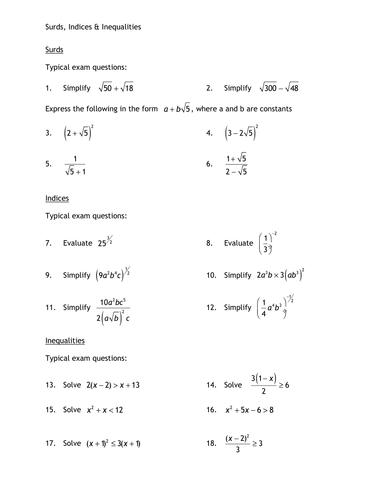 Surds and Indices review