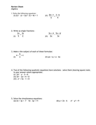 Algebra review