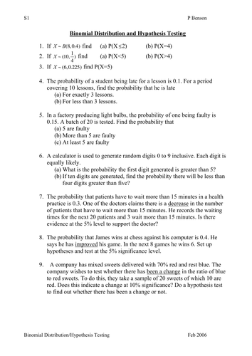 Binomial and Hypothesis Testing