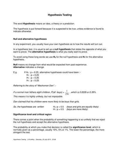 Full Hypothesis Testing Notes