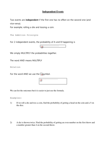 GCSE Maths: Independent probability worksheet by sbinning - Teaching