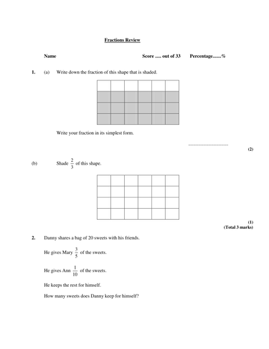 Fractions review Test