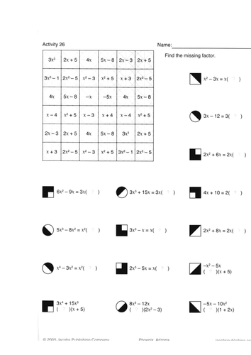 Algebra by design - coloring for factoring