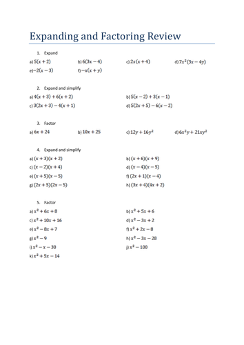 Expanding and Factoring review