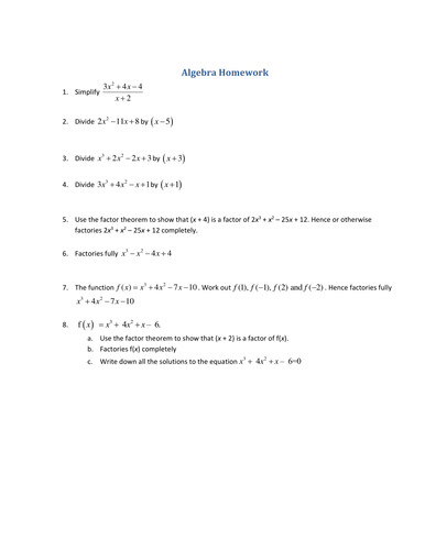 Algebra homework handout
