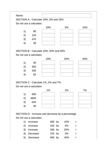 Handout –  Percentage of Amount 