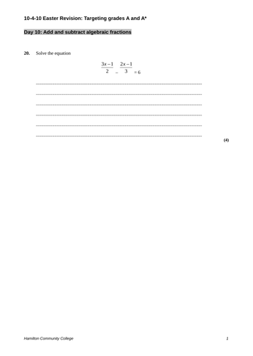 Algebraic Fractions review
