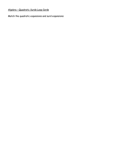 Loop Cards - Algebra: Quadratic Surds