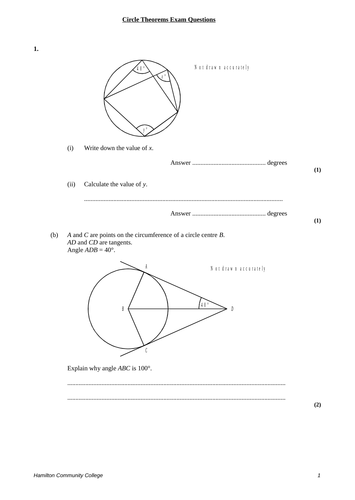 Test Questions – Circle Theorems