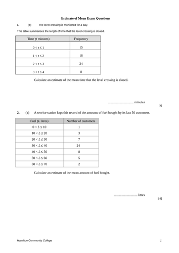 Test Questions – Estimate of mean at Level 7