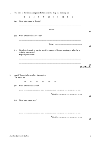 Questions – Averages