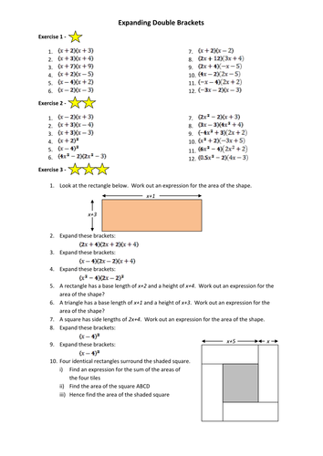 Factorising single and double brackets worksheet image