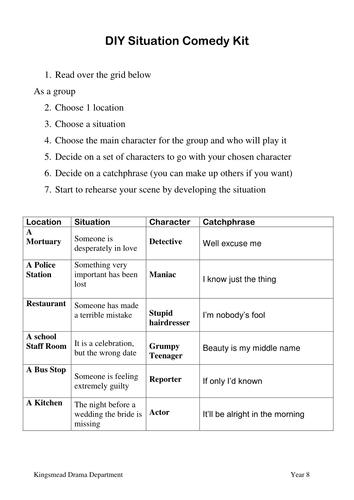 Drama Lesson Plans on Comedy | DIY comedy sheet
